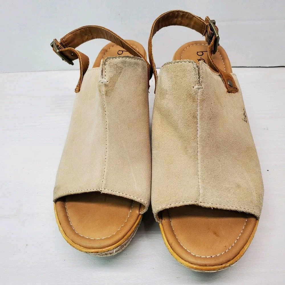 Boc Noelle Suede Leather Wedge Shoes Womens 8M Tan Sandals Sling Back Fast Ship